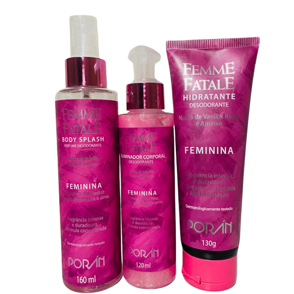 Kit Hidratante Iluminador e Body Splash Femme Fatale Femina