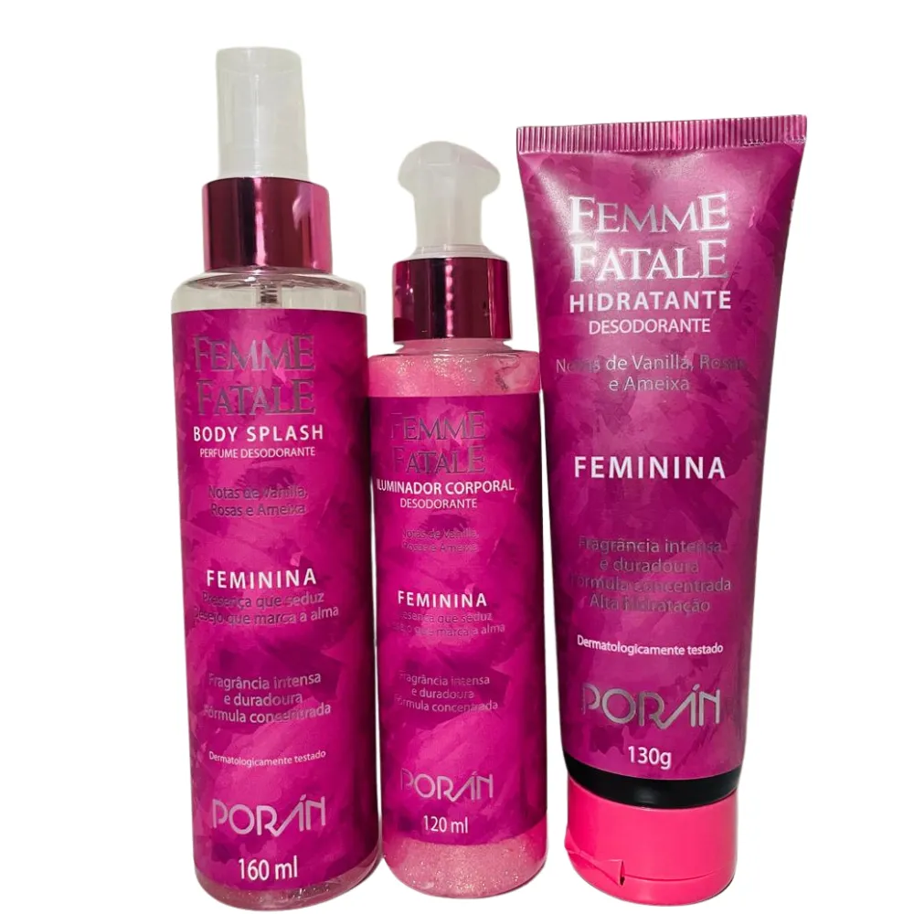 Kit Hidratante Iluminador e Body Splash Femme Fatale Femina