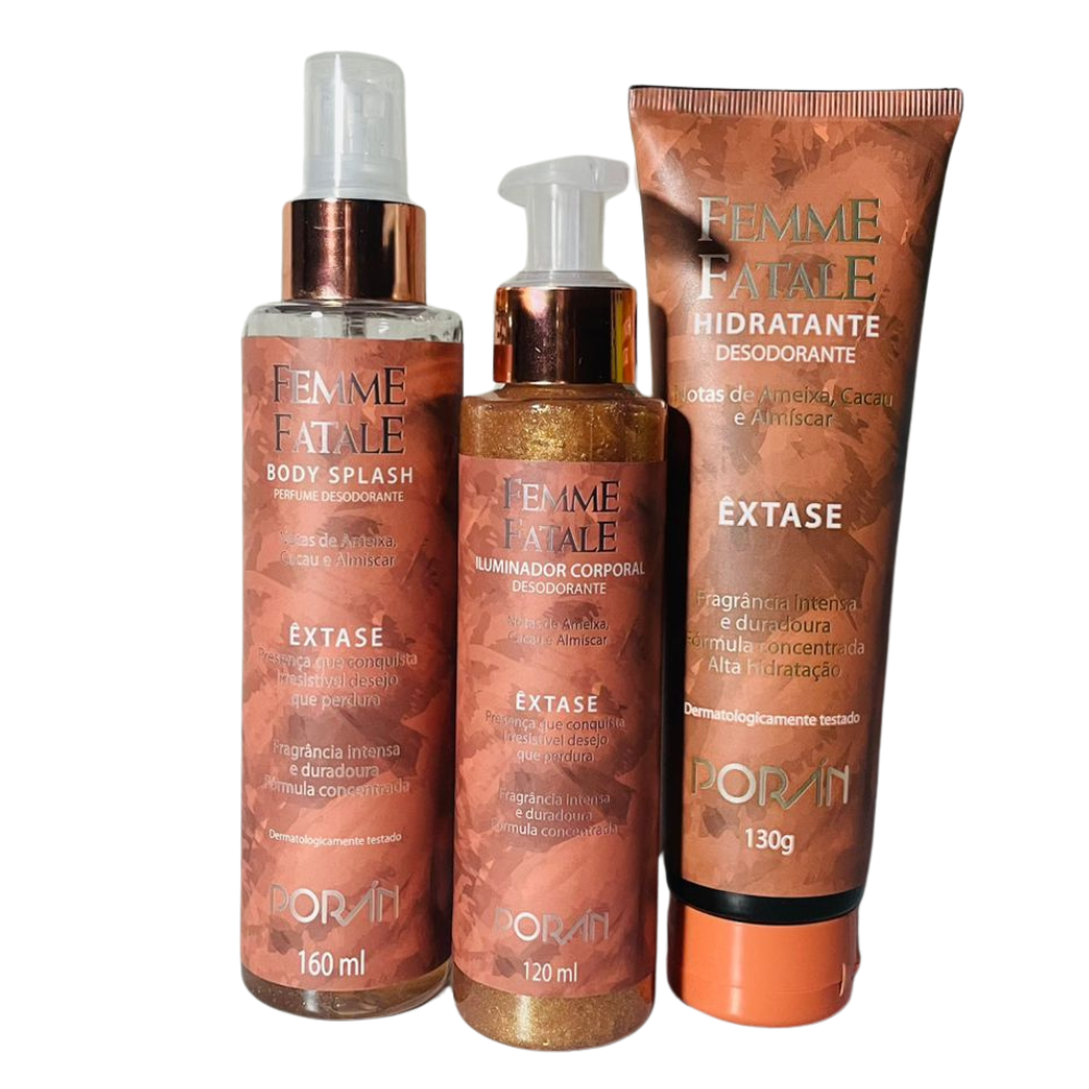 Kit Hidratante Iluminador e Body Splash Femme Fatale Êxtase - Porán